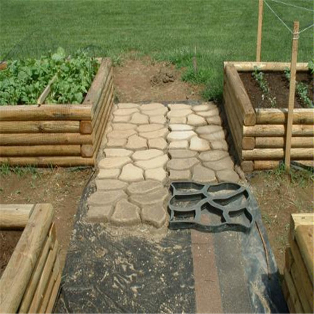 Plastic mold for garden paving, decorative stones for pathways