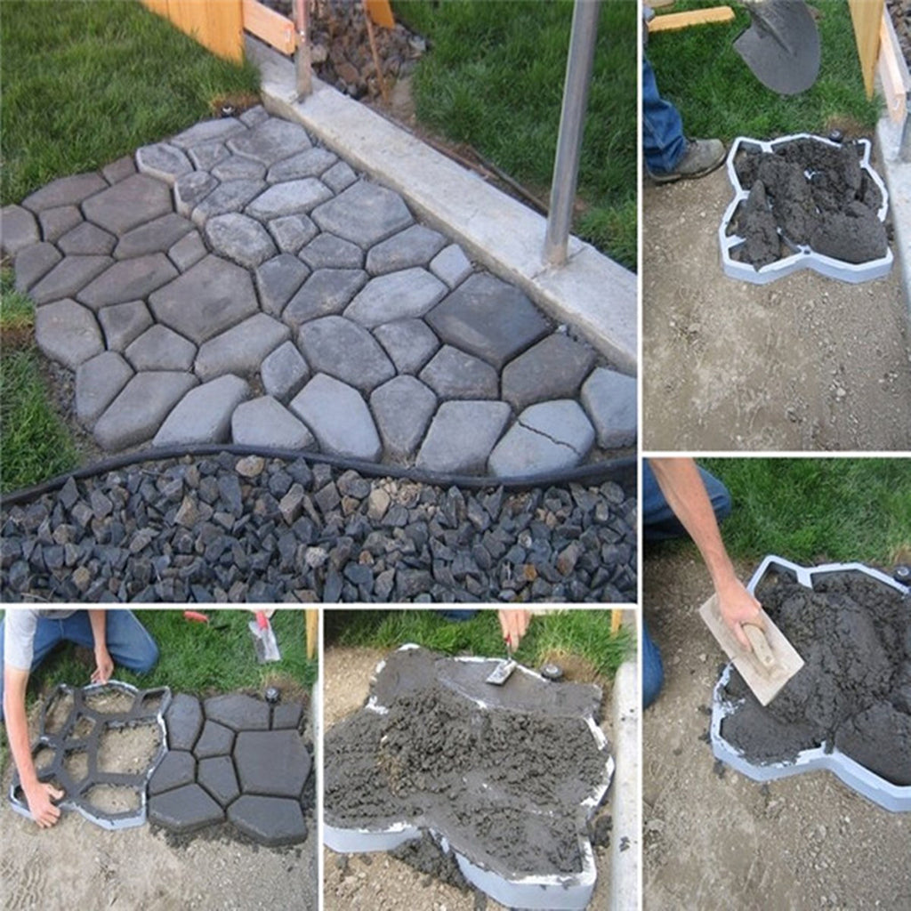 Plastic mold for garden paving, decorative stones for pathways